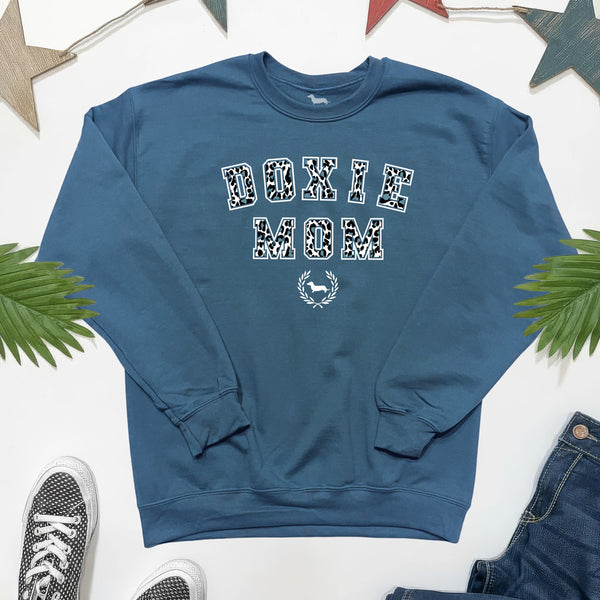 Doxie Mom Varsity Snow Leopard Sweatshirt