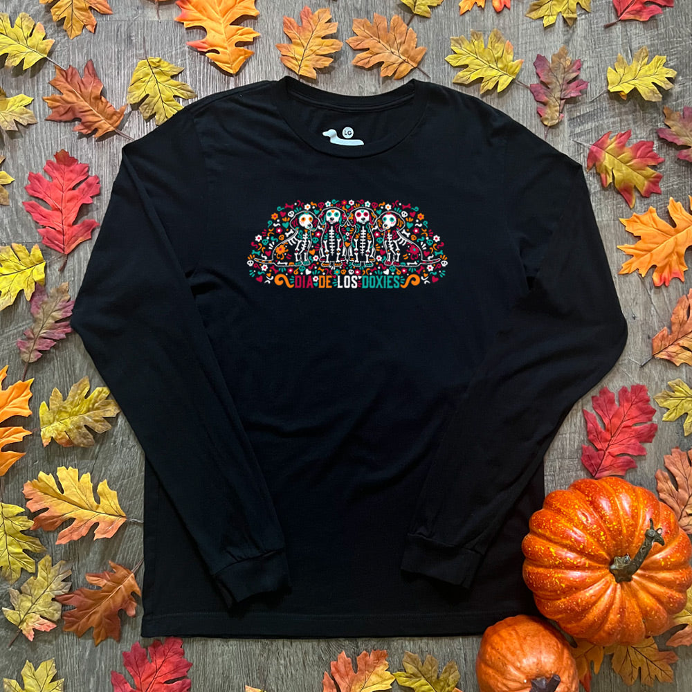 Doxie Sugar Skull Crew Long Sleeve Tee Shirt