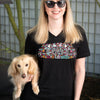Doxie Sugar Skull Crew V-Neck Short Sleeve Tee