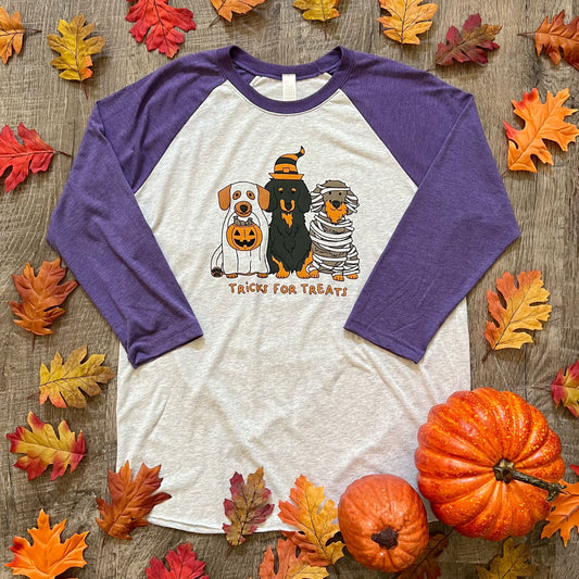 Halloweenie Tricks for Treats 3/4 Sleeve Baseball Shirt