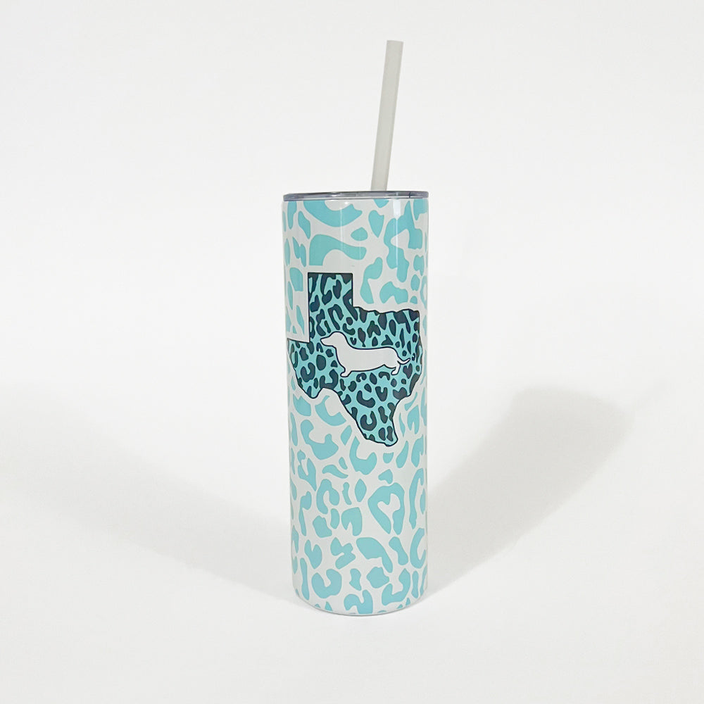 Texas State Doxie Leopard Print 20oz Skinny Tumbler