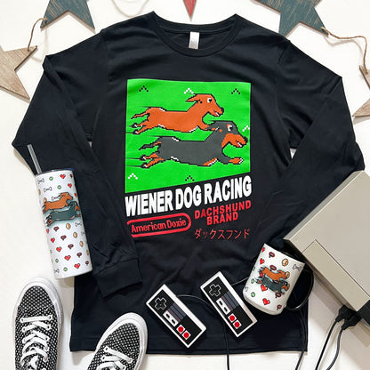 8-Bit Retro Wiener Dog Racing Game Long Sleeve Tee