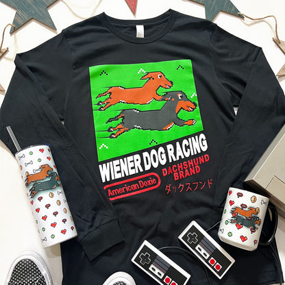 8-Bit Retro Wiener Dog Racing Game Long Sleeve Tee