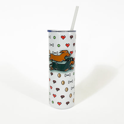 8-Bit Retro Wiener Dog Racing Game 20oz Skinny Tumbler