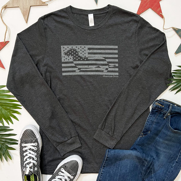 "NEW" American Doxie Flag Long Sleeve Tee Shirt
