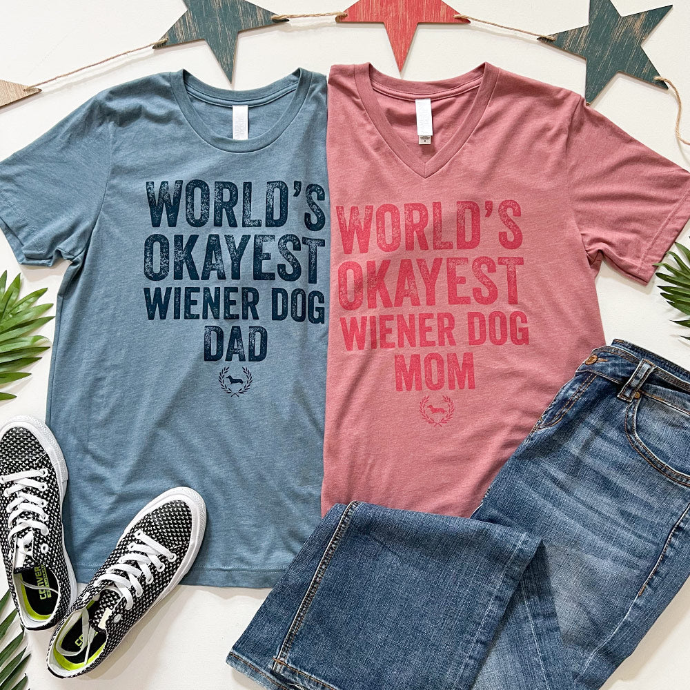 World's Okayest Doxie Mom V-Neck Short Sleeve T-Shirt