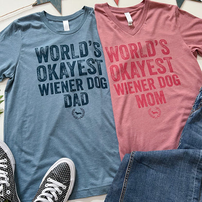 World's Okayest Doxie Mom V-Neck Short Sleeve T-Shirt