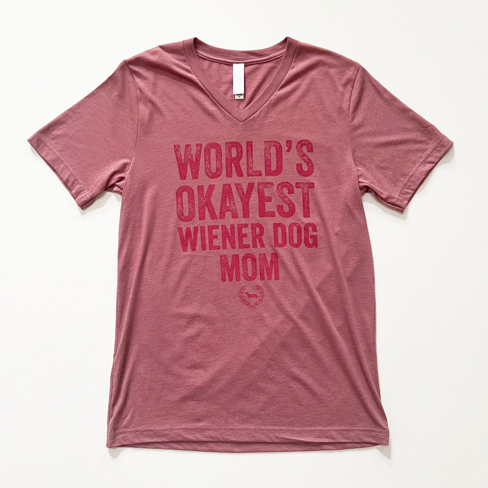 World's Okayest Doxie Mom V-Neck Short Sleeve T-Shirt
