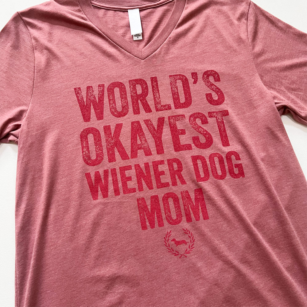 World's Okayest Doxie Mom V-Neck Short Sleeve T-Shirt