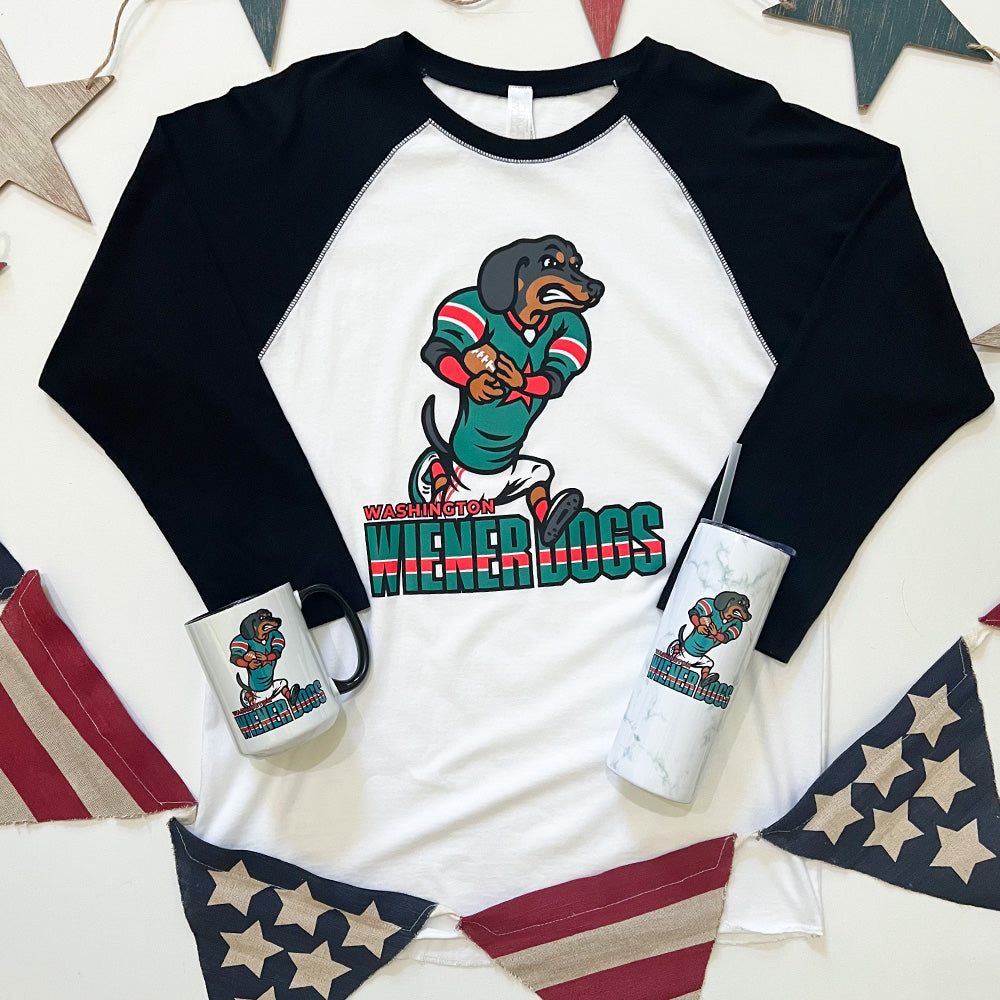 AD Washington Wiener Dogs Football 24 3 4 Sleeve Tee Shirt American Doxie