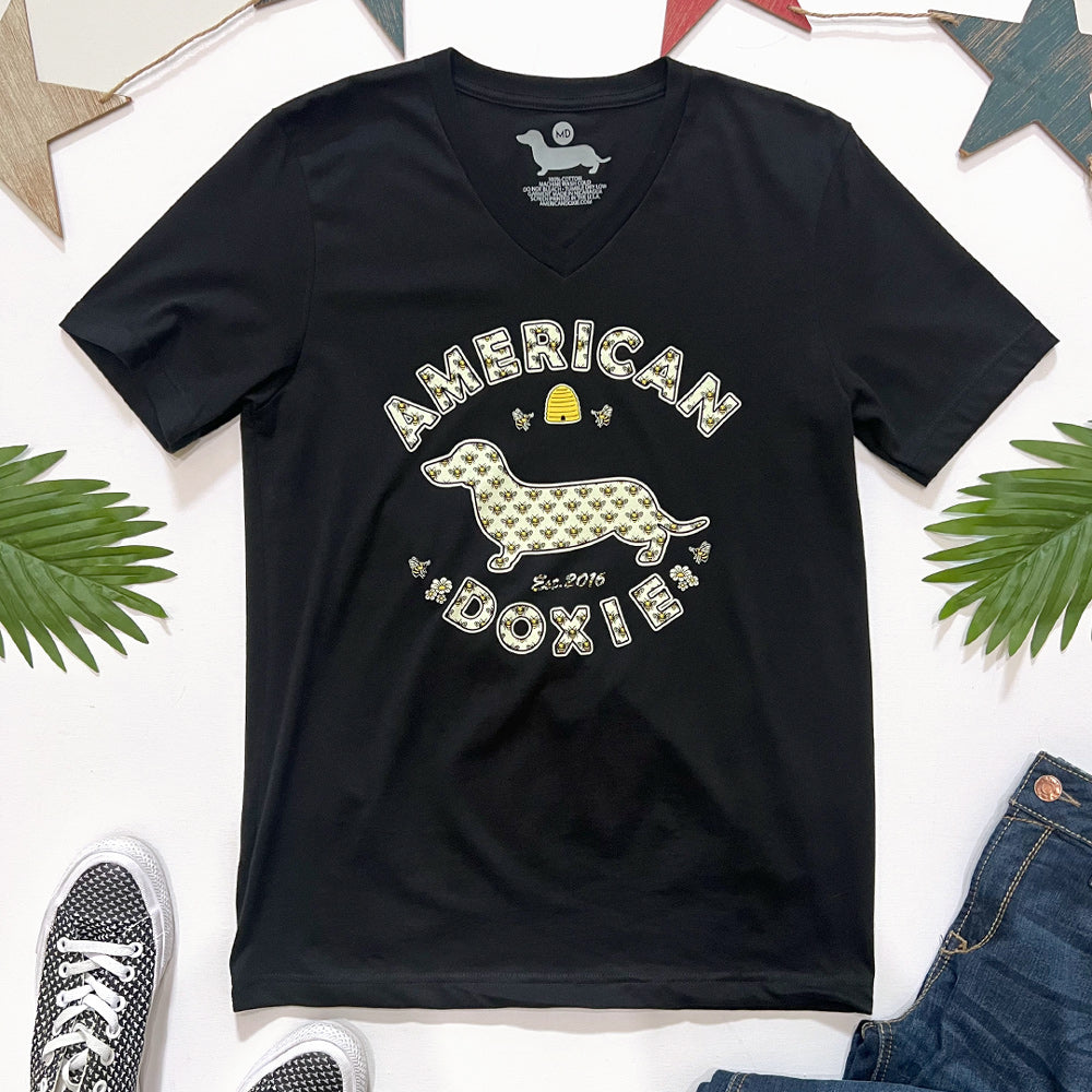 American Doxie Bee V-Neck Tee