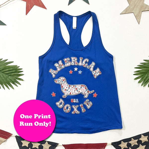 American Doxie 4th of July Ladies' Racerback Tank