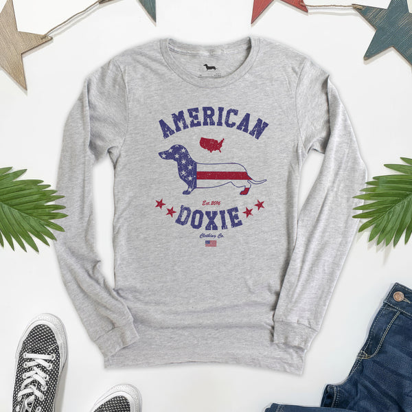 American Doxie Classic Varsity RWB Long Sleeve Tee
