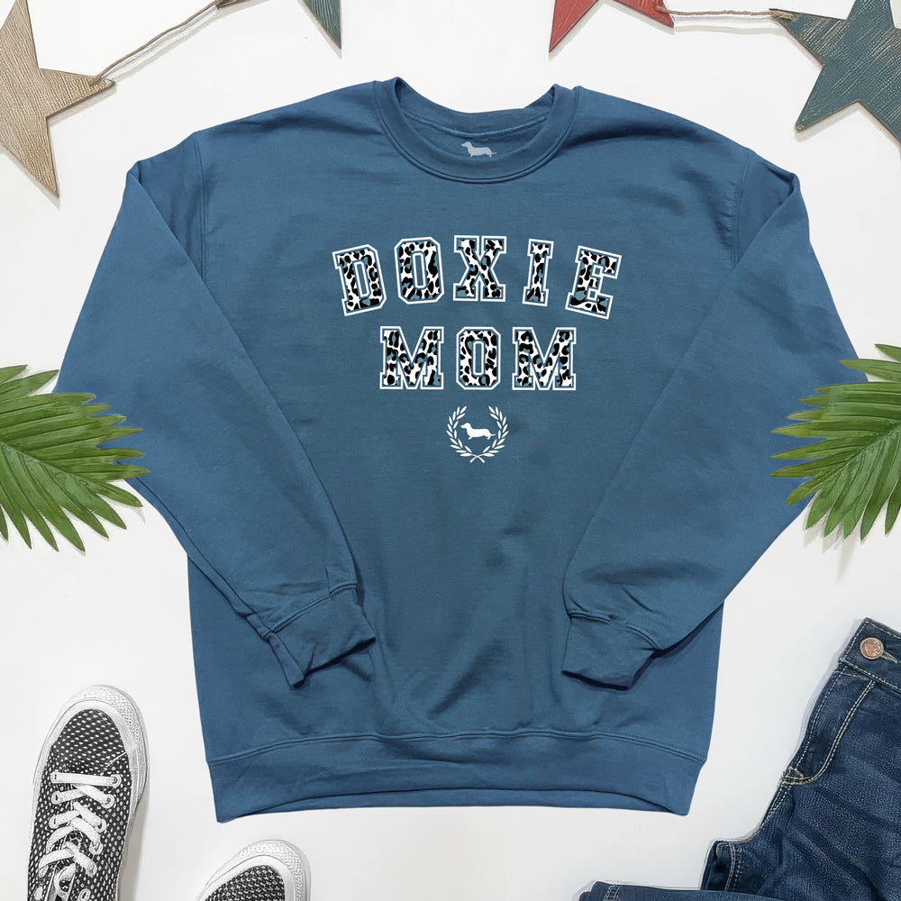 Doxie Mom Varsity Snow Leopard Sweatshirt