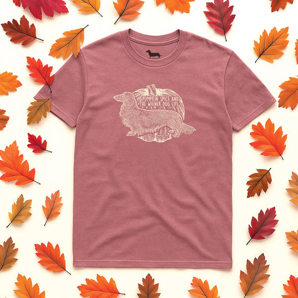 Pumpkin Spice Life Short Sleeve Tee Shirt (Longhair Dachshund)