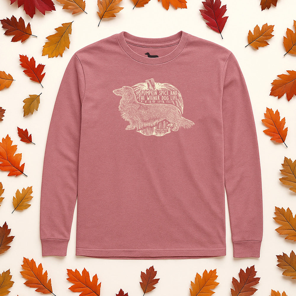 Pumpkin Spice Life Long Sleeve Tee Shirt (Longhair Dachshund)