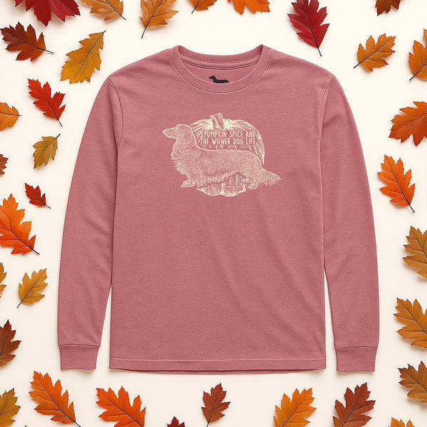 Pumpkin Spice Life Long Sleeve Tee Shirt (Longhair Dachshund)