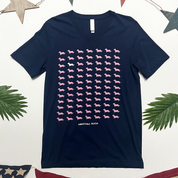 "NEW" AD Signature Pink Logo Mural V-Neck Tee