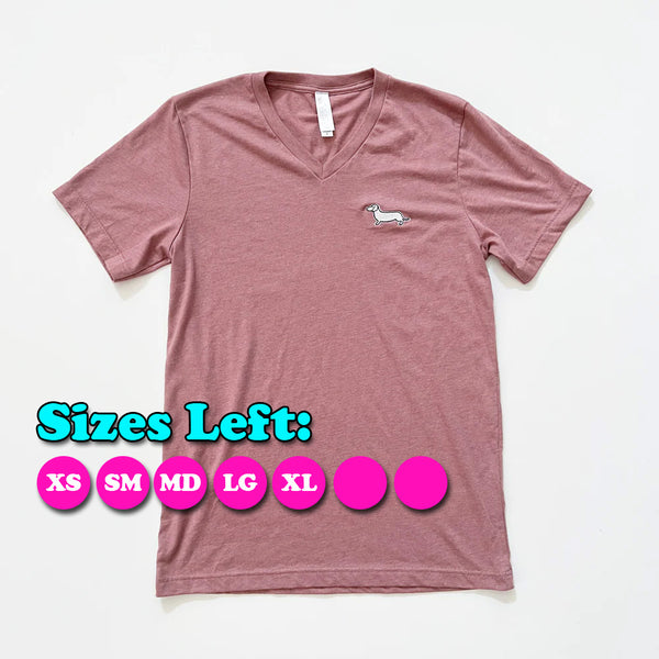 Signature Doxie White Logo V-Neck Tee Shirt (Mauve)