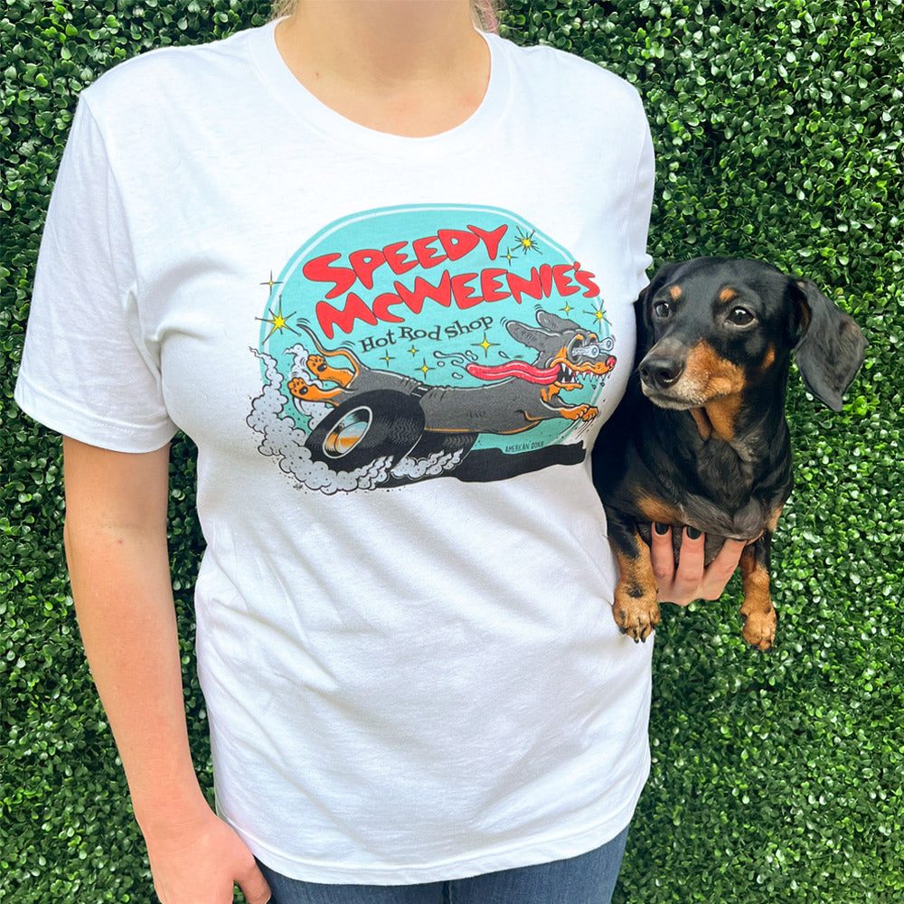 Speedy McWeenie's Hot Rod Shop Tee Shirt (Short Haired - Various Coats)