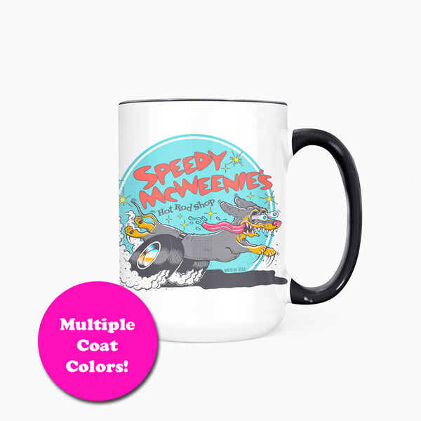 "NEW" Speedy McWeenie's Hot Rod Shop Jumbo Mug (Short Haired/Long Haired - Various Coats)