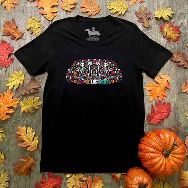 Doxie Sugar Skull Crew V-Neck Short Sleeve Tee