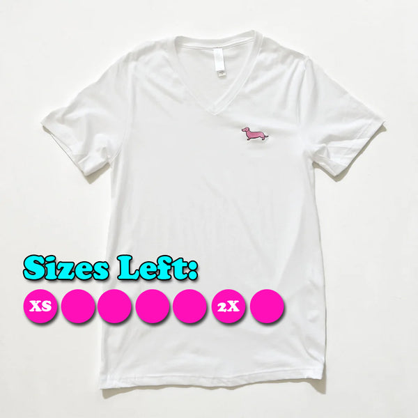 AD Signature Doxie Pink Logo V-Neck Tee Shirt (White)
