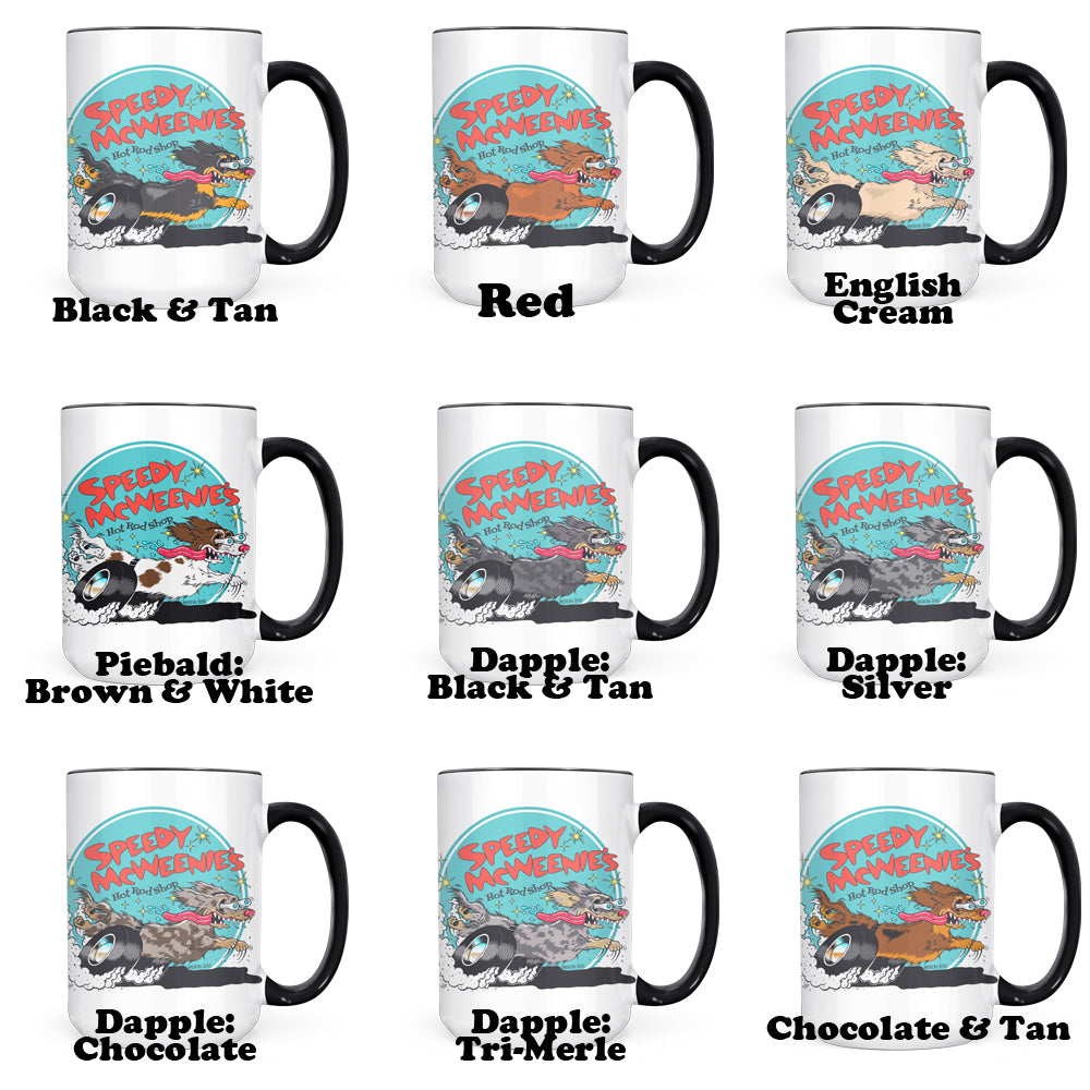 Speedy McWeenie's Hot Rod Shop Jumbo Mug (Short Haired/Long Haired - Various Coats)