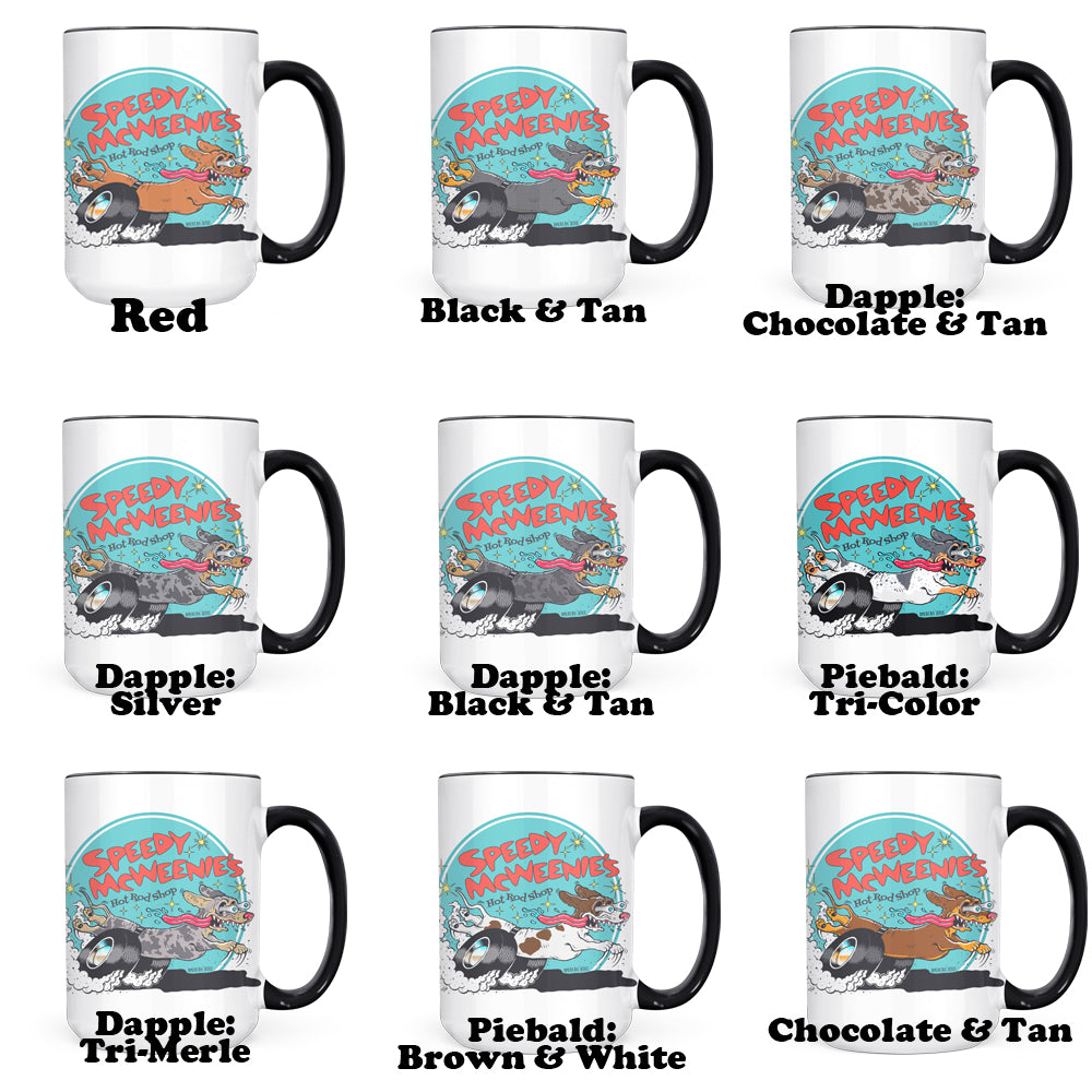 Speedy McWeenie's Hot Rod Shop Jumbo Mug (Short Haired/Long Haired - Various Coats)