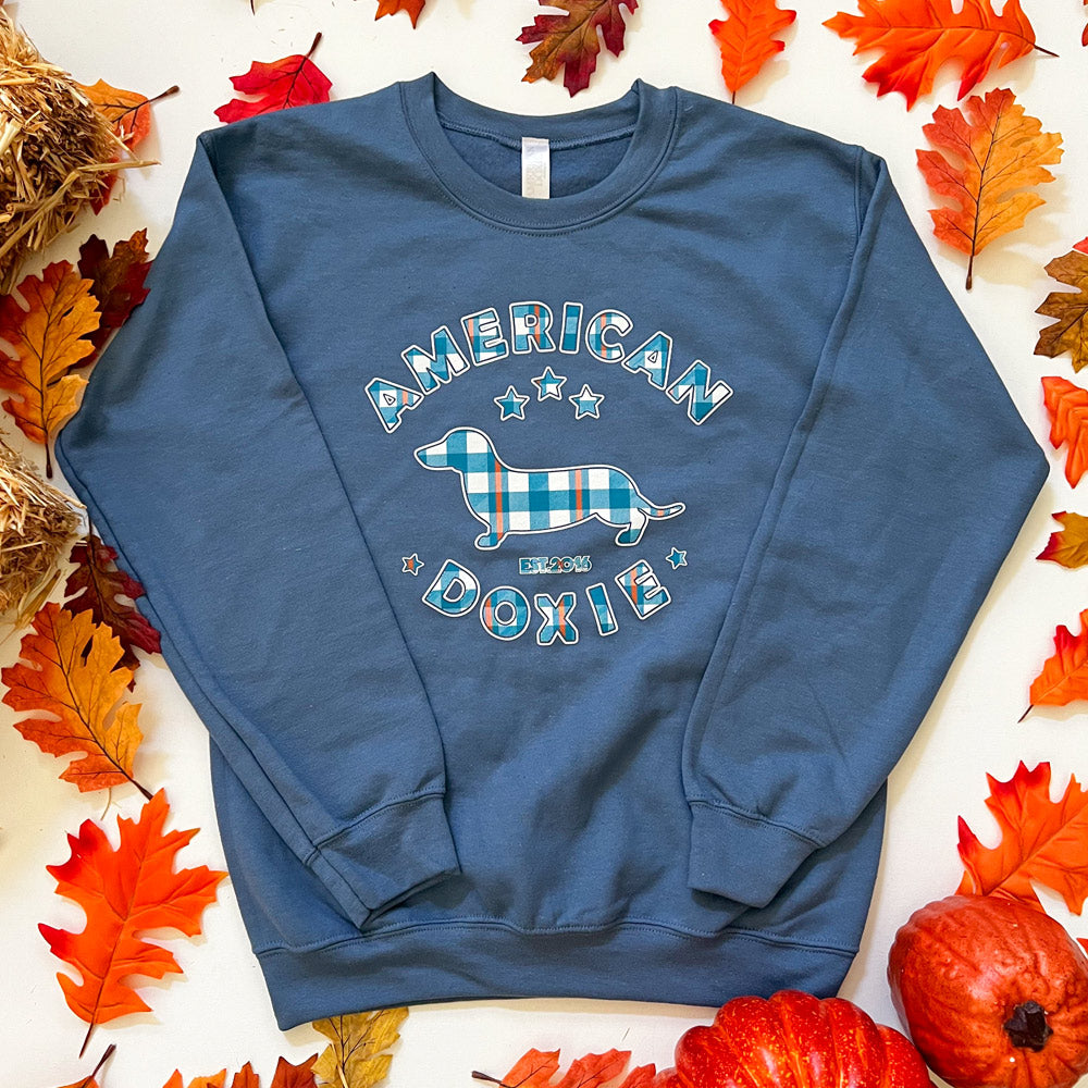 AD Doxie Fall Flannel Crewneck Sweatshirt