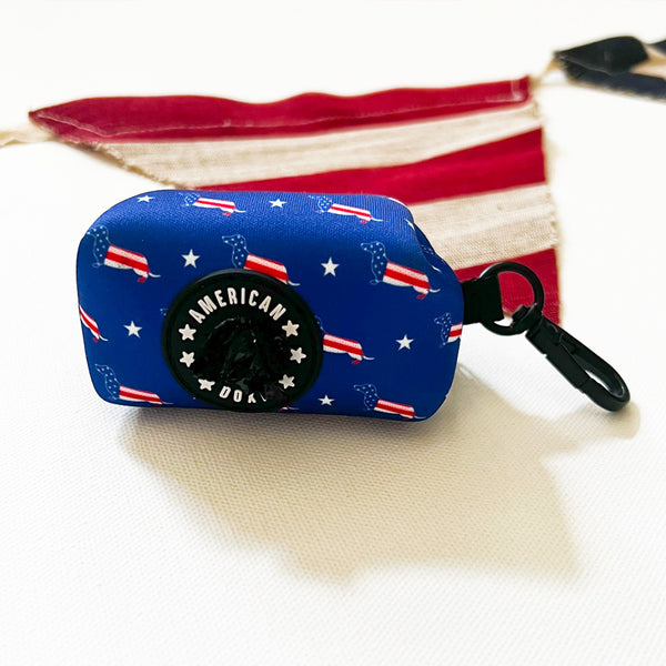 American Doxie Stars and Stripes Dog Poop Bag Holder (Roll Included)