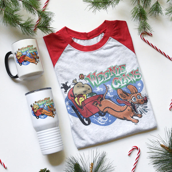 "NEW" AD Vintage Series: Weenie Claws X-Mas 3/4 Sleeve Tee (Smooth Haired - Various Coats)